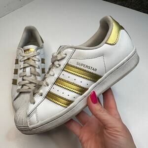 Adidas Superstar  White Gold Stripe Sneakers
